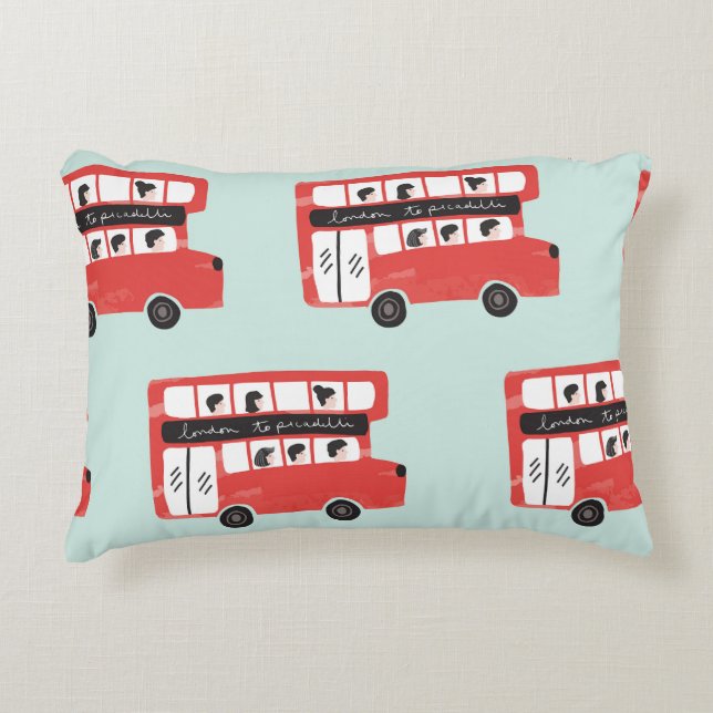 Red London Bus Vintage Pattern Accent Pillow (Front)