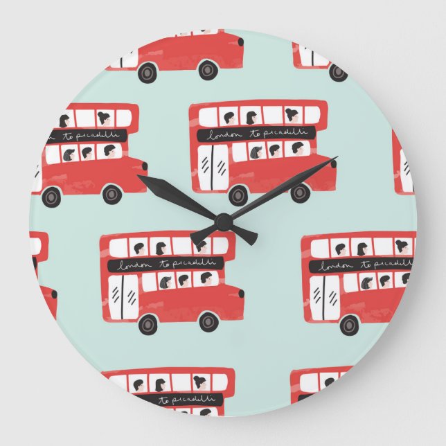 Red London Bus Vintage Pattern Large Clock (Front)
