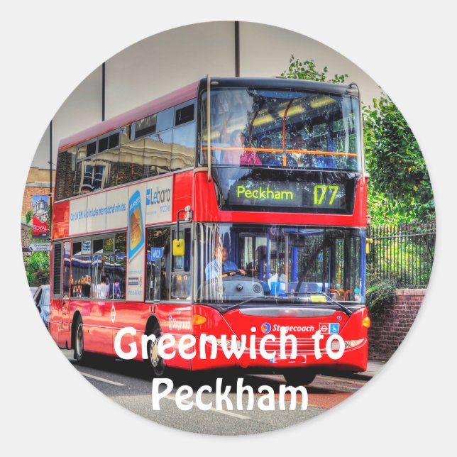 Red London Double-Decker Bus - England, UK Classic Round Sticker (Front)