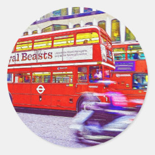 Red London Double-Decker Bus - England, UK Classic Round Sticker