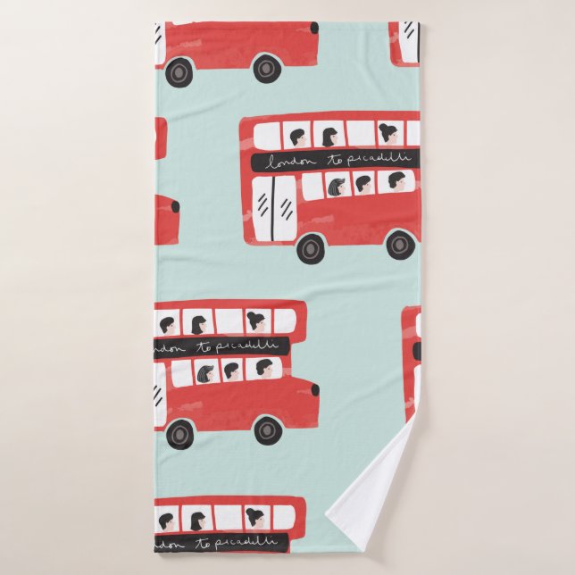Red London Double Decker Bus Seamless Pattern vint Bath Towel (Bath Towel)