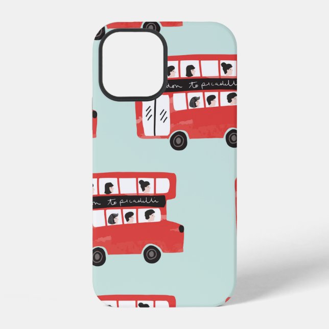 Red London Double Decker Bus Seamless Pattern vint iPhone Case (Back)