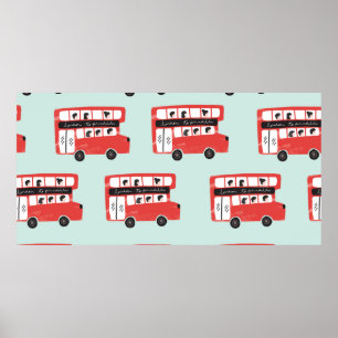 Red London Double Decker Bus Seamless Pattern vint Poster