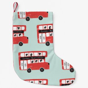 Red London Double Decker Bus Seamless Pattern vint Small Christmas Stocking