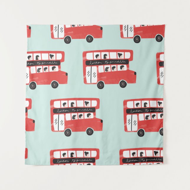 Red London Double Decker Bus Seamless Pattern vint Tapestry (Front)