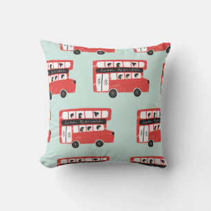 Red London Double Decker Bus Seamless Pattern vint Throw Pillow