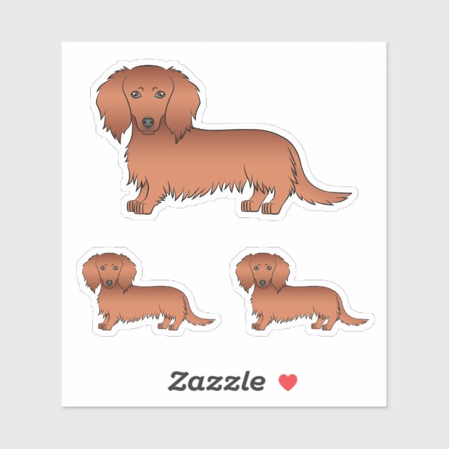 Red Long Hair Dachshund Cute Cartoon Dog Drawings (Sheet)