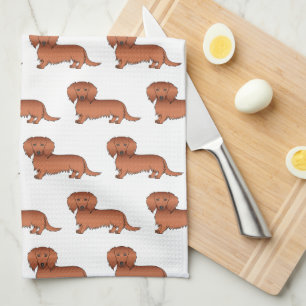 Red Long Hair Dachshund Cute Cartoon Dog Pattern Kitchen Towel