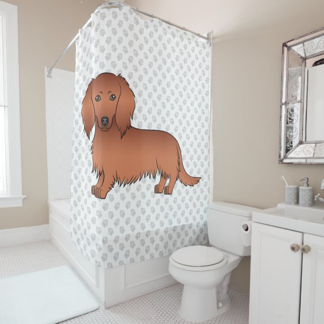 Red Long Hair Dachshund Cute Cartoon Dog & Paws (In Situ)