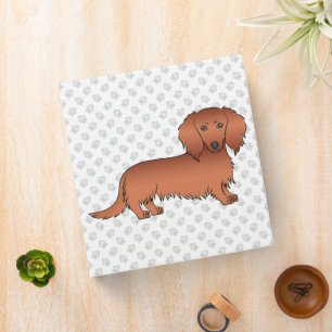 Red Long Hair Dachshund Cute Cartoon Dog & Text Binder