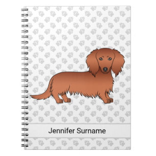 Red Long Hair Dachshund Cute Cartoon Dog & Text Notebook