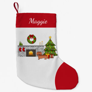 Red Long Hair Dachshund Cute Dog - Christmas Room Small Christmas Stocking