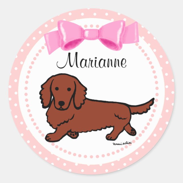 Red Long Haired Dachshund 1 Classic Round Sticker (Front)