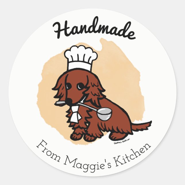 Red Long Haired Dachshund Chef Handmade Sticker (Front)