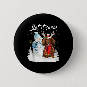 Red Long Haired Dachshund Santa Dog Christmas Snow 2 Inch Round Button