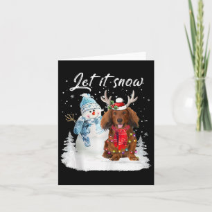 Red Long Haired Dachshund Santa Dog Christmas Snow Card