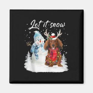 Red Long Haired Dachshund Santa Dog Christmas Snow Magnet