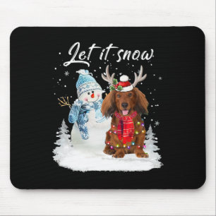 Red Long Haired Dachshund Santa Dog Christmas Snow Mouse Pad
