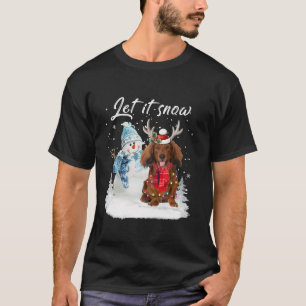 Red Long Haired Dachshund Santa Dog Christmas Snow T-Shirt
