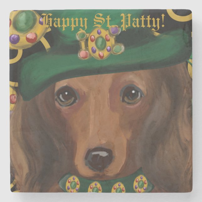 Red Long Haired Dachshund  Stone Coaster (Front)