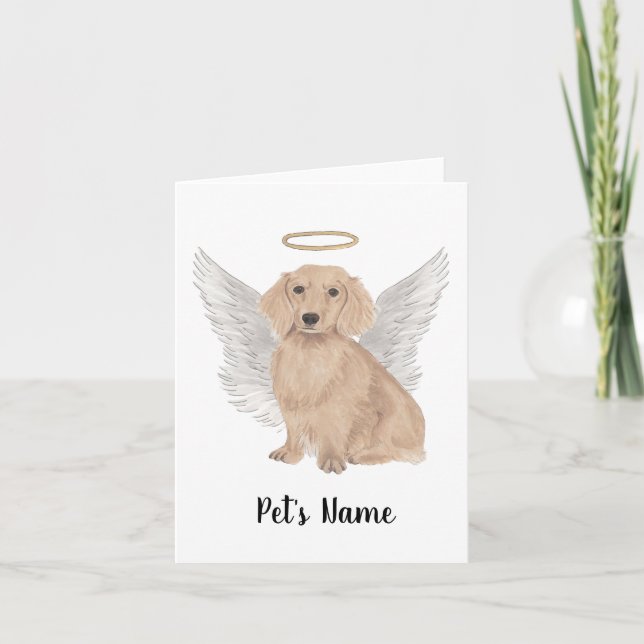 Red Long Haired Dachshund Sympathy Memorial Card (Front)