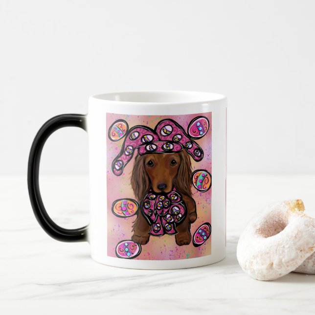 Red Long Haired Doxie Easter Magic Mug (With Donut)