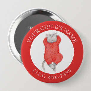 RED LONG JOHNS CAT Child ID Button - Red