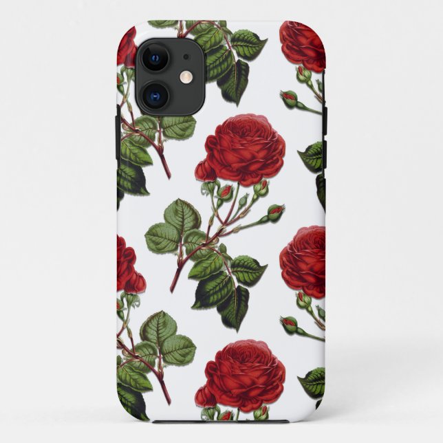 Red Long Stem Rose Pattern Case-Mate iPhone Case (Back)