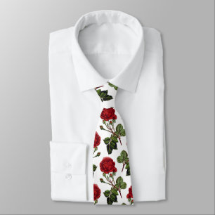 Red Long Stem Rose Pattern Tie