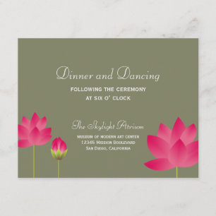Red lotus flower green wedding reception enclosure card