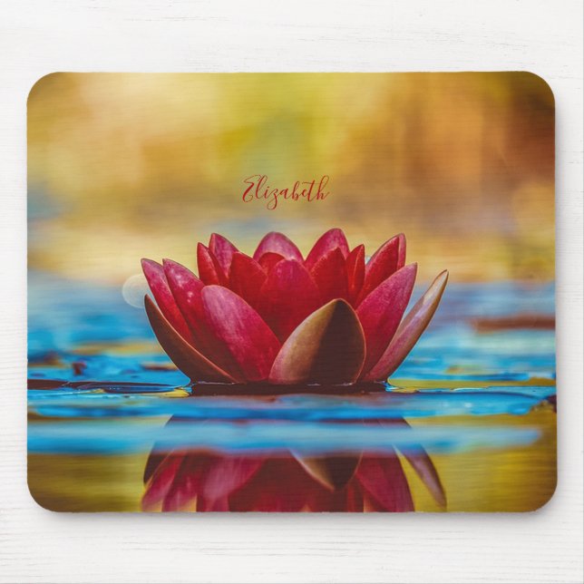 Red Lotus Flower Landscape, Zen  Mouse Pad (Front)