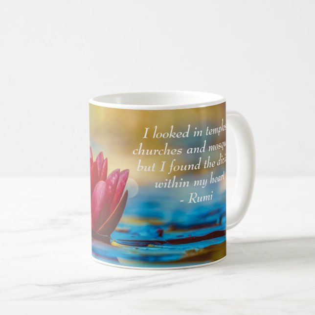 Red Lotus Flower on Blue Water Spiritual Quote Coffee Mug (Front Right)
