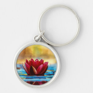 Red Lotus Water Lily Flower Keychain
