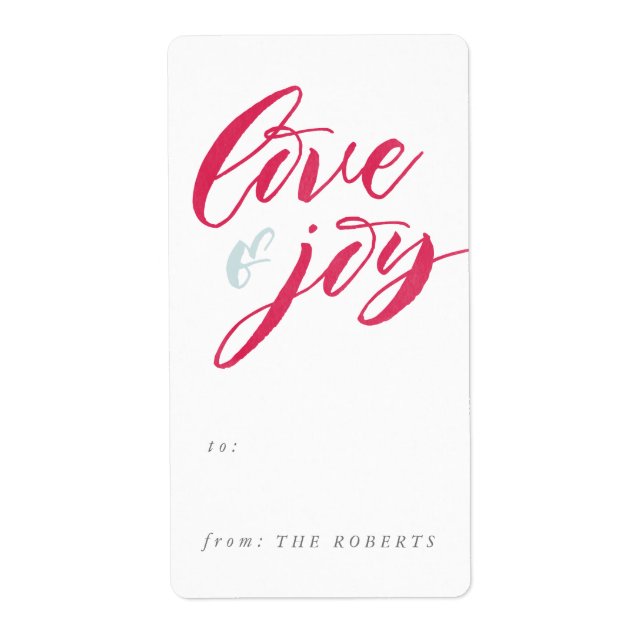 Red Love and Joy Gift Tag Sticker (Front)