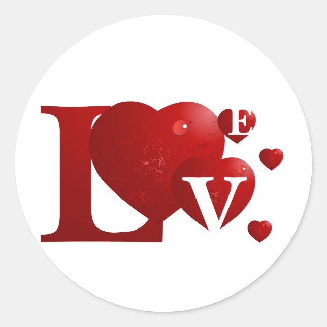Red LOVE Classic Round Sticker (Front)