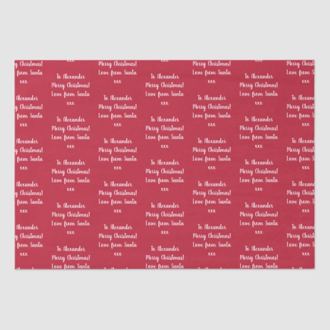 Red Love From Santa Personalized Christmas Tissue Paper (Front)