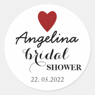 Red Love Heart Bridal Shower Classic Round Sticker