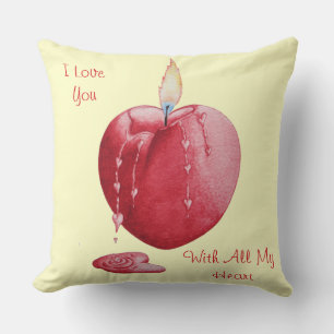 red love heart burning candle romantic design throw pillow
