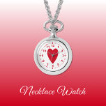 Red love heart Necklace Watch<br><div class="desc">Necklace Watch gift.
With a red love heart and clock numbers on a white background.</div>
