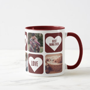 Red Love Heart Photo Best Nana Ever Mug