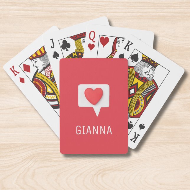 Red Love Heart Romantic Girly Personalized Name Playing Cards (Creator Uploaded)