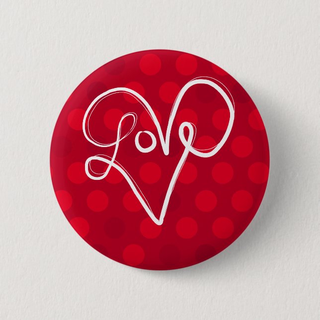 Red Love Heart Typography 2 Inch Round Button (Front)