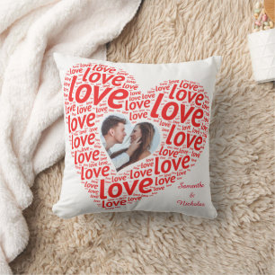Red "Love Heart" Valentine Typography Photo Frame Throw Pillow
