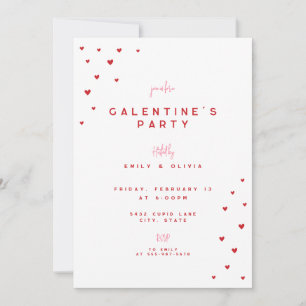 Red Love Heart Valentine's Galentines Party Invite