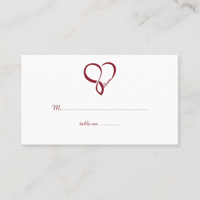 Red Love Heart Wedding Table Place Cards (Front)