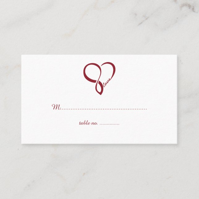 Red Love Heart Wedding Table Place Cards (Front)