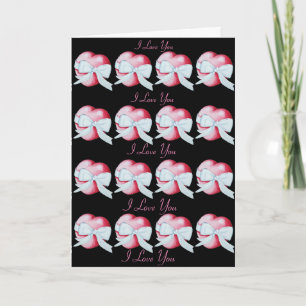 red love heart white and bow romantic card