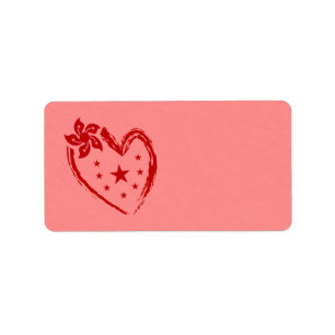 Red love heart with flowers and stars label