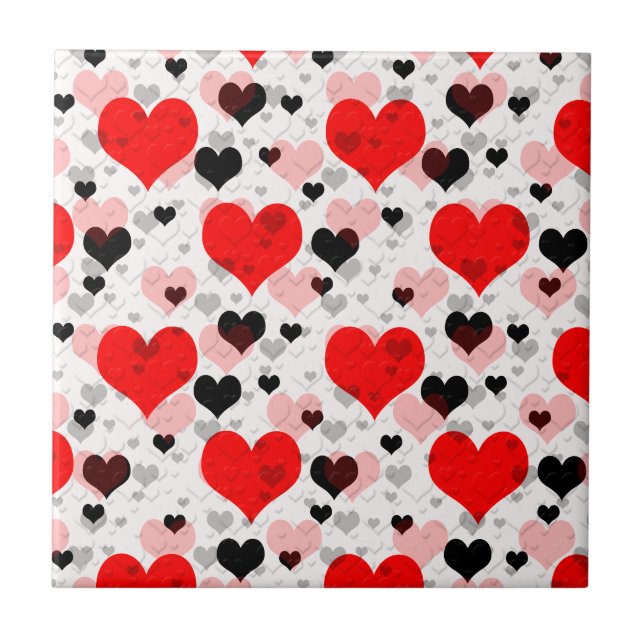 Red Love Hearts Abstract Shapes Tile (Front)