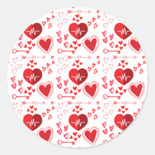 Red love hearts and arrow  classic round sticker